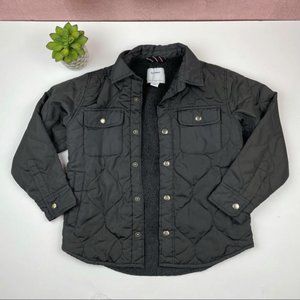 Old Navy Black Quilted Fleece Lined Button Front Jacket Boy Size Medium